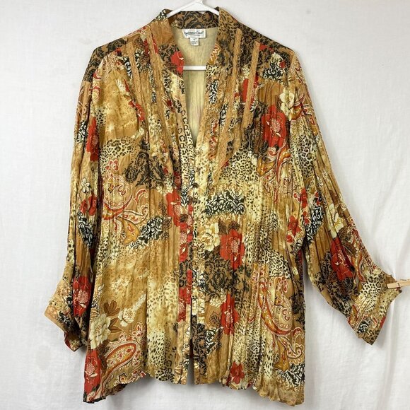 Coldwater Creek Crinkle Blouse Womens 1X Plus Size Paisley Lace Boho Chiffon - Picture 1 of 14